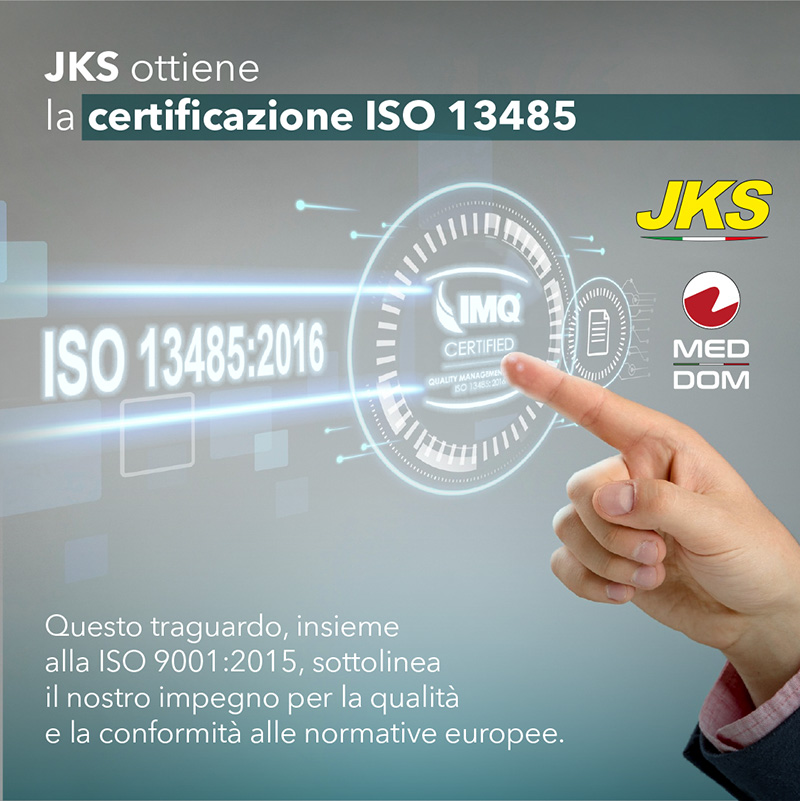 JKS ha conseguito la certificazione ISO 13485 per la produzione di celle frigorifere e apparecchi per la refrigerazione in ambito medicale.